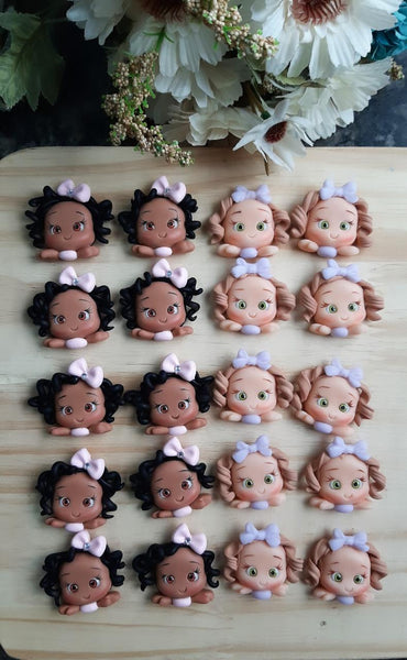 Girl with black/brown hair clay embellishment  (1 unit)